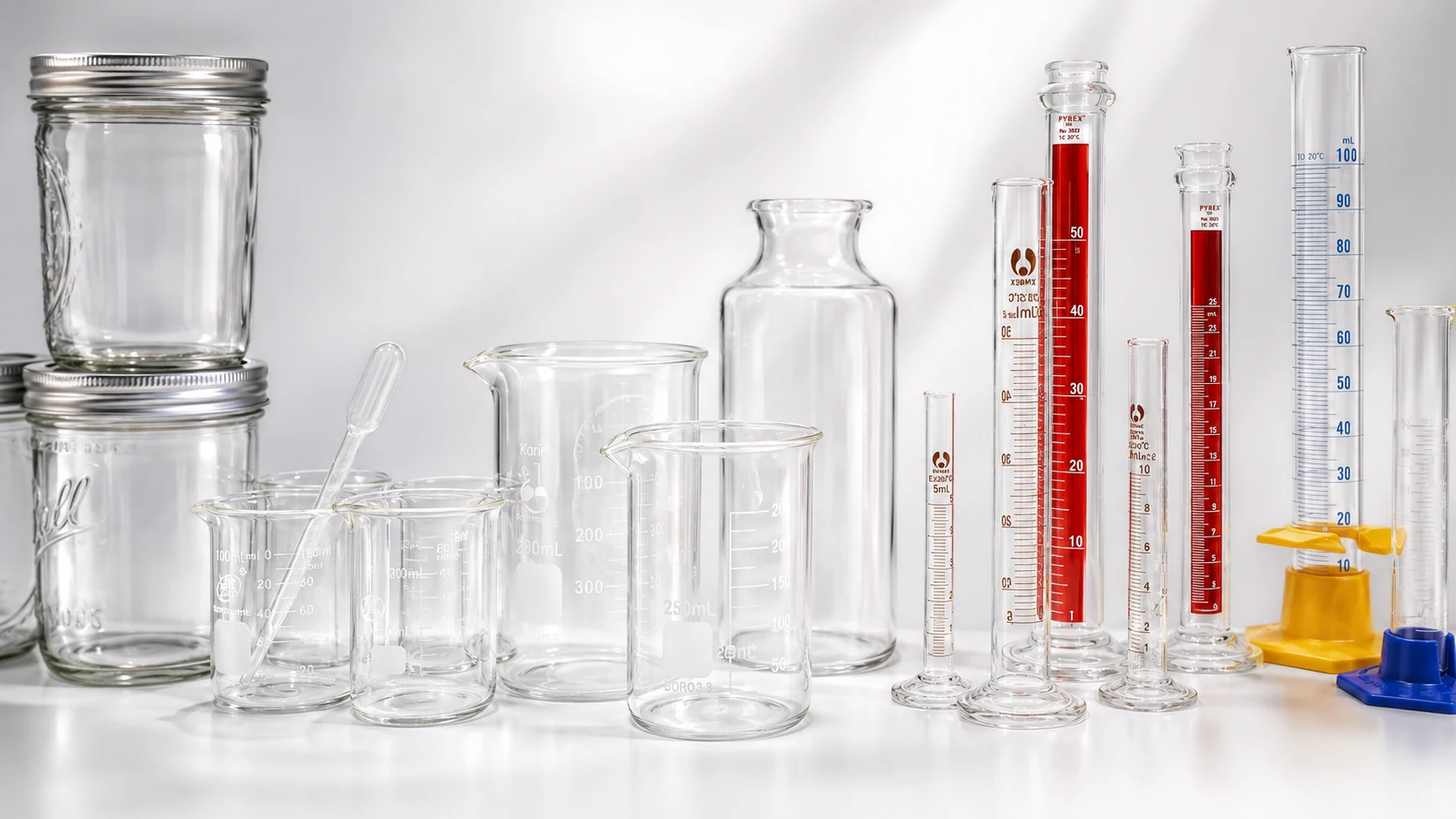 Conservation laboratory glassware and measuring cylinders